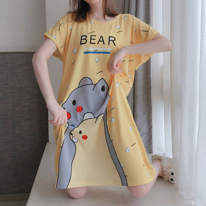 Летняя cartoon мини-юбка, пижама, oversize, с коротким рукавом