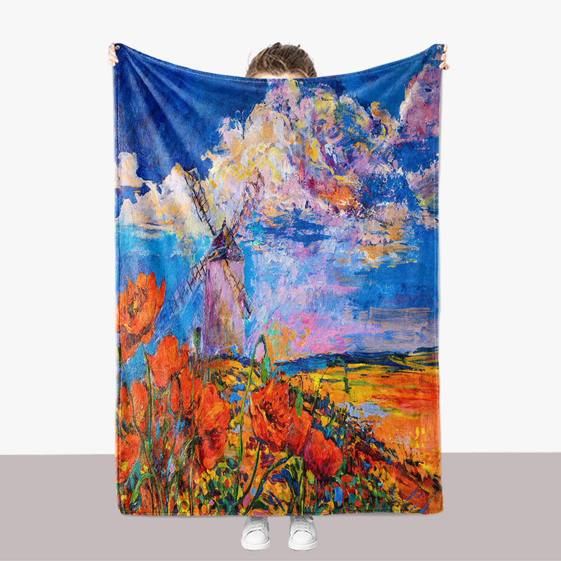 Abstrakte Ölgemälde-Landschaftsserie, Flanell, 3D-gedruckt, verdickte Sofadecke_voghion.com