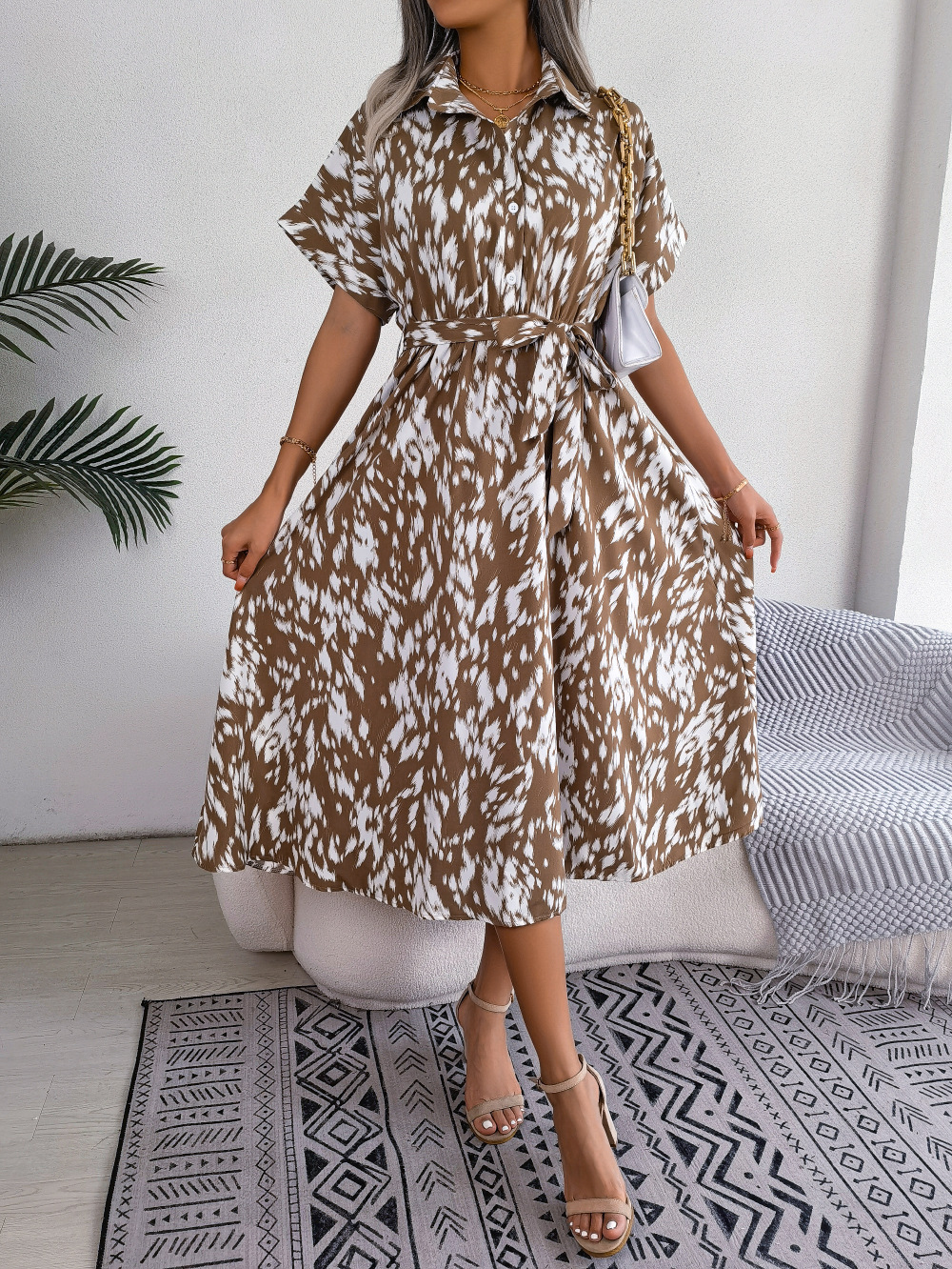 Women's Sheath Dress Streetwear Turndown Button Long Sleeve Leopard Maxi Long Dress Holiday Daily display picture 10