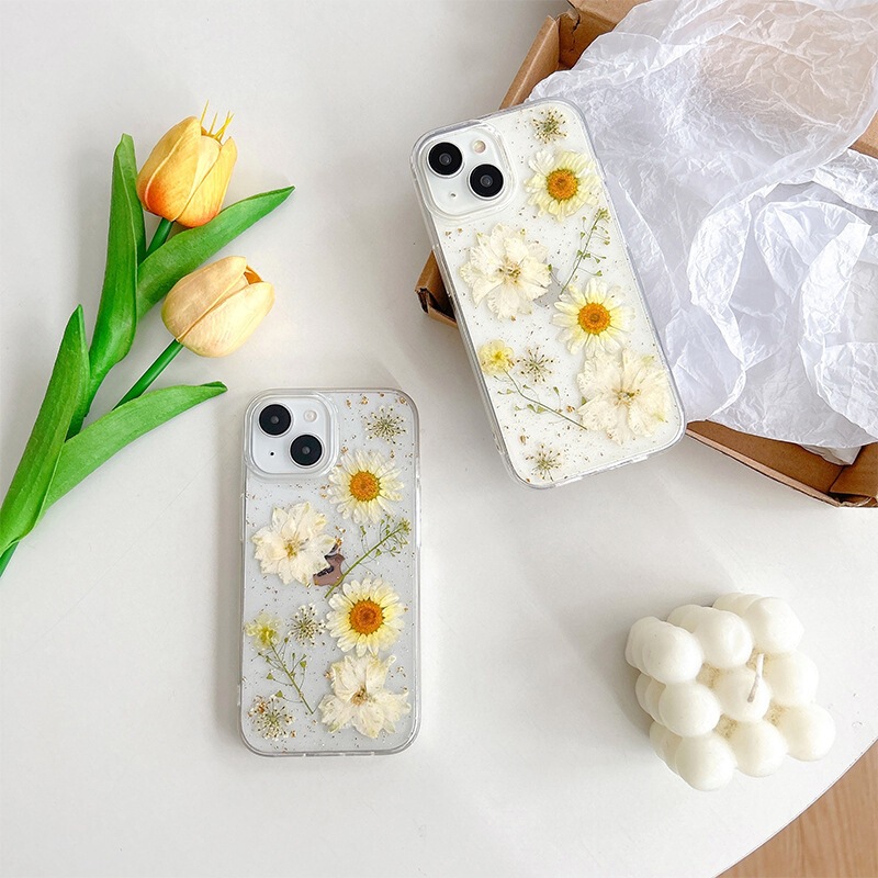 Suitable for Iphone16Promax Mobile Phone Case Apple 17 Daisy Flower Glitter 13 Sequins 15 Women's Model Transparent Soft