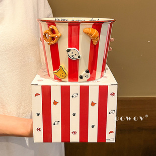 Button Puppy Ceramic Snack Bowl Household Soup Bowl Noodle Bowl Snack Fried Chicken Fries Barrel Popcorn Salad Yogurt Bowl