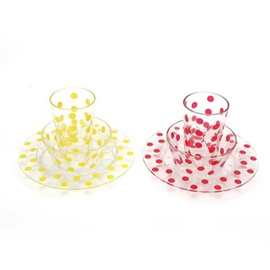 日式复古简约波点餐具三件套定制少女心甜品点心盘杯子碗餐具套装