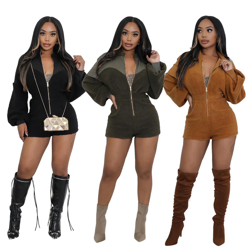  Sleek Zip-Front Jumpsuit - Stylish Long Sleeve Romper For Women_voghion.com