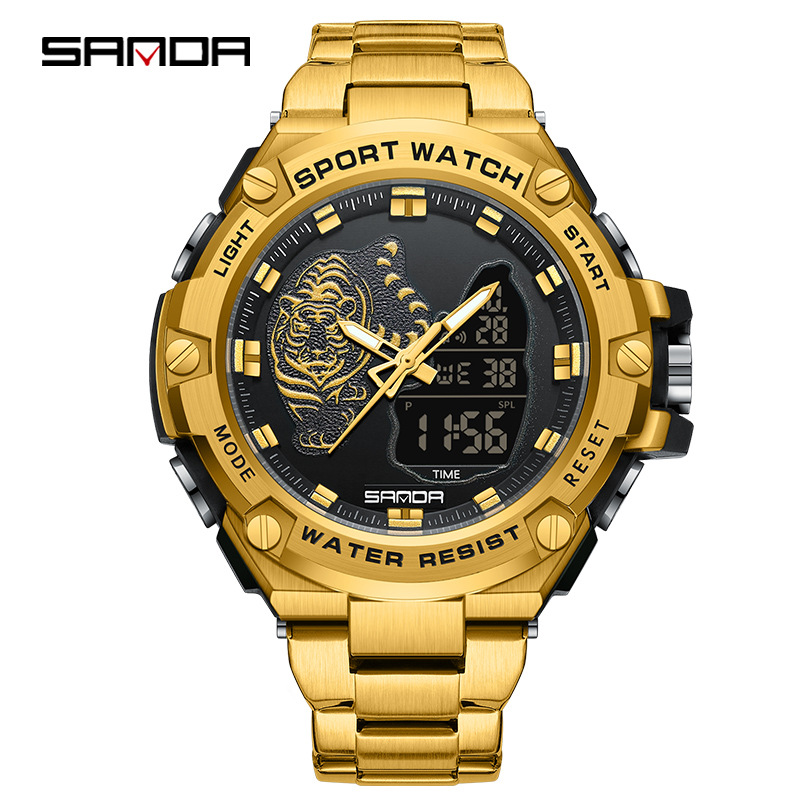 Reloj electrónico Sanda SANDA Reloj multifuncional para hombre Reloj despertador luminoso impermeable Serie deportiva Estilo de metal