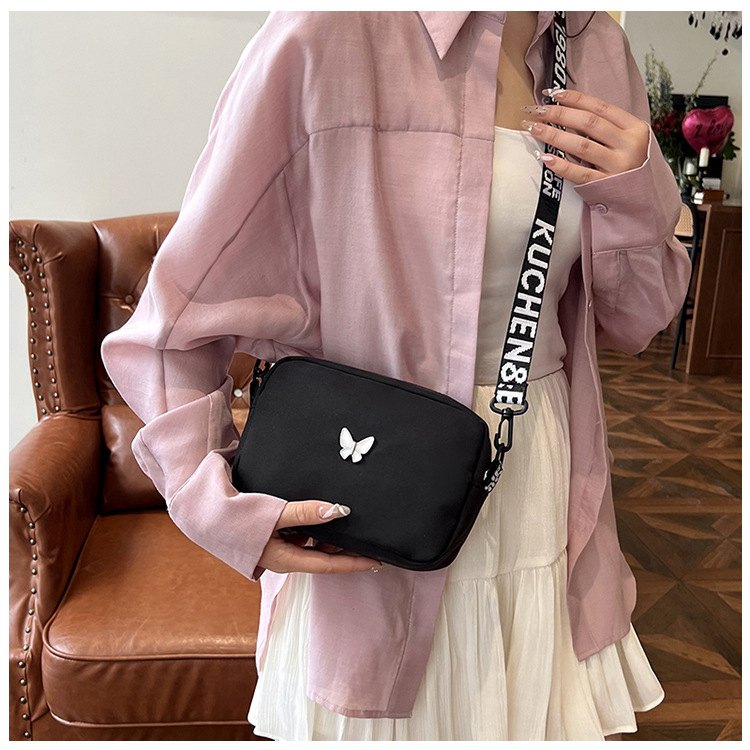 wholesale elegant butterfly simple small bag women's nylon cloth wide shoulder strap underarm bag casual shoulder solid color crossbody bag undefined