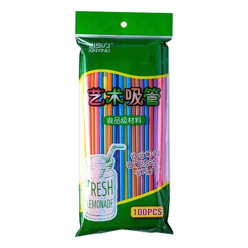 Pajita larga de arte de embalaje independiente desechable Pajita de jugo de té con leche de bebida de color curvo único