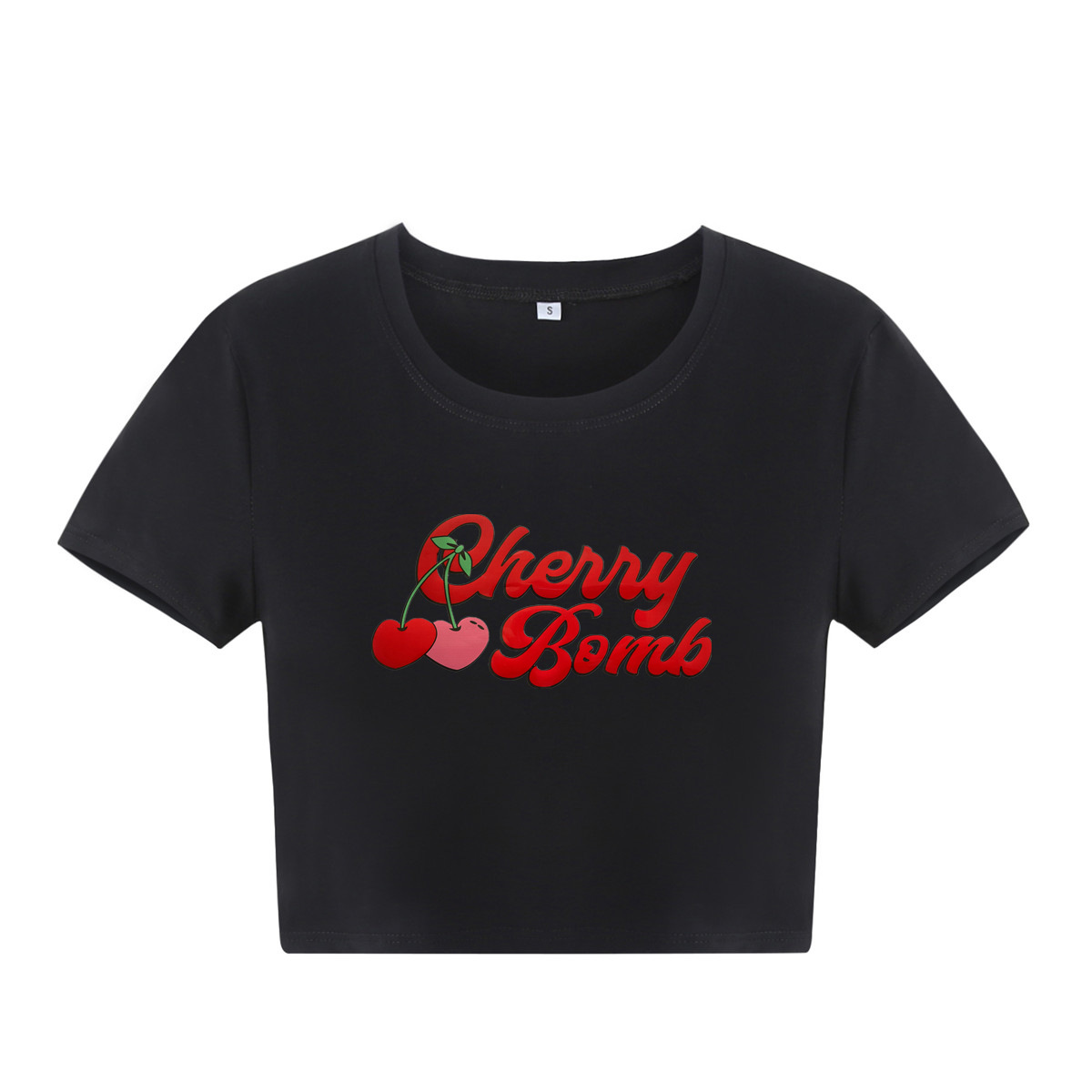 camiseta de manga corta ajustada con cuello redondo y estampado de cerezas NSOSY132080