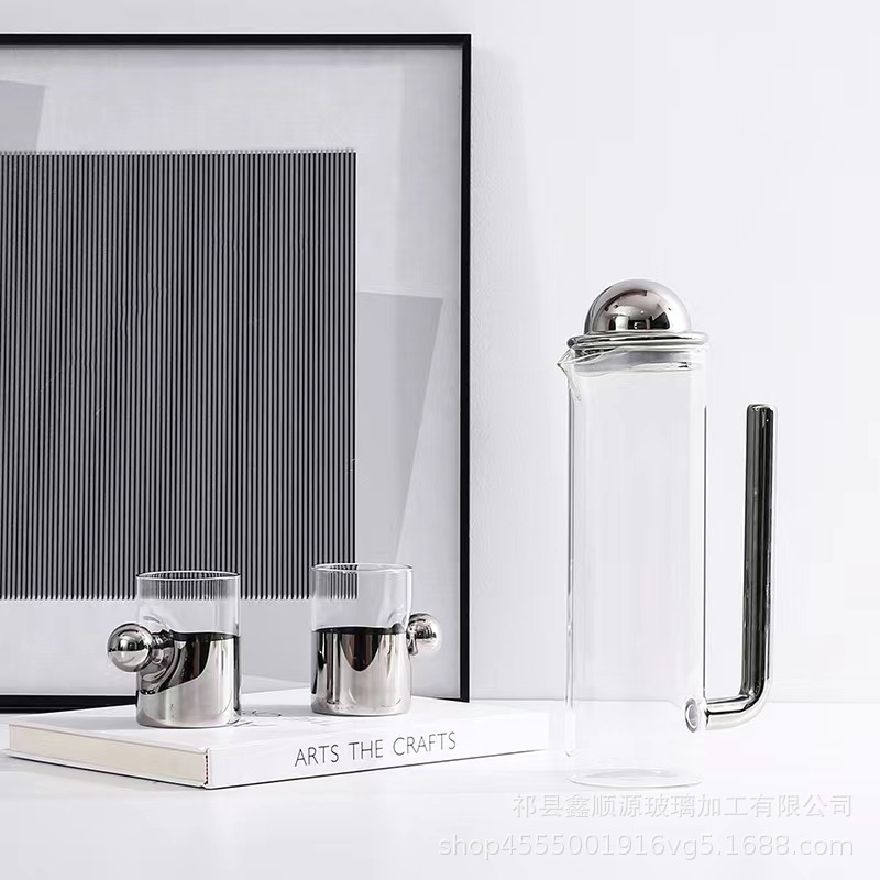 玻璃水壺樣板間裝飾冷水壺酒店客廳冷水壺軟裝銀色醒酒器擺件