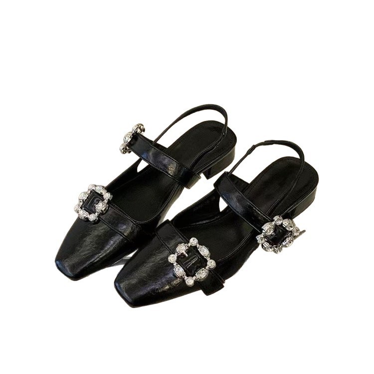 Zapatos franceses de diamante cuadrado de hebilla exquisita Mari Zhen 2026 nuevos zapatos de hebilla simple temperamento ligero zapatos de tacón grueso