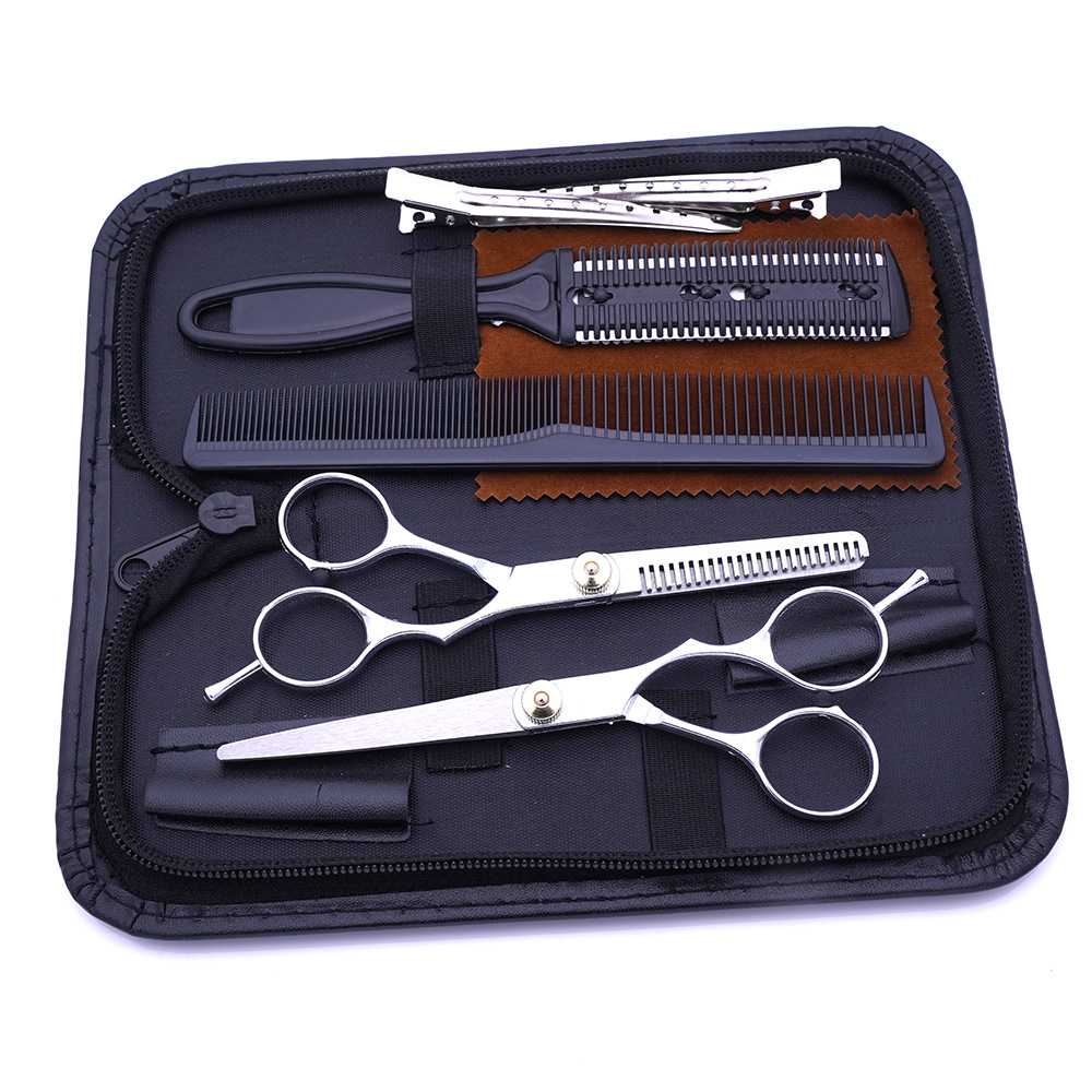 Tijeras de peluquería al por mayor de fábrica, tijeras de peluquería, tijeras planas, flequillo fino, tijeras de dientes, peluquería para el hogar, juego de tijeras de peluquería