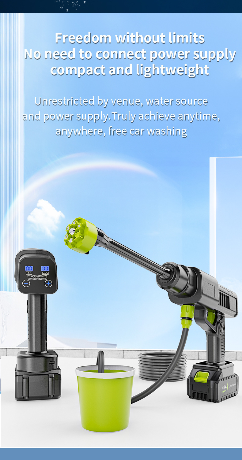 Cross-Border Wireless High-Pressure Water Gun Manufacturer Wholesale Lithium Battery Car Wash Garden Watering Lithium Battery High-Pressure Water Gun