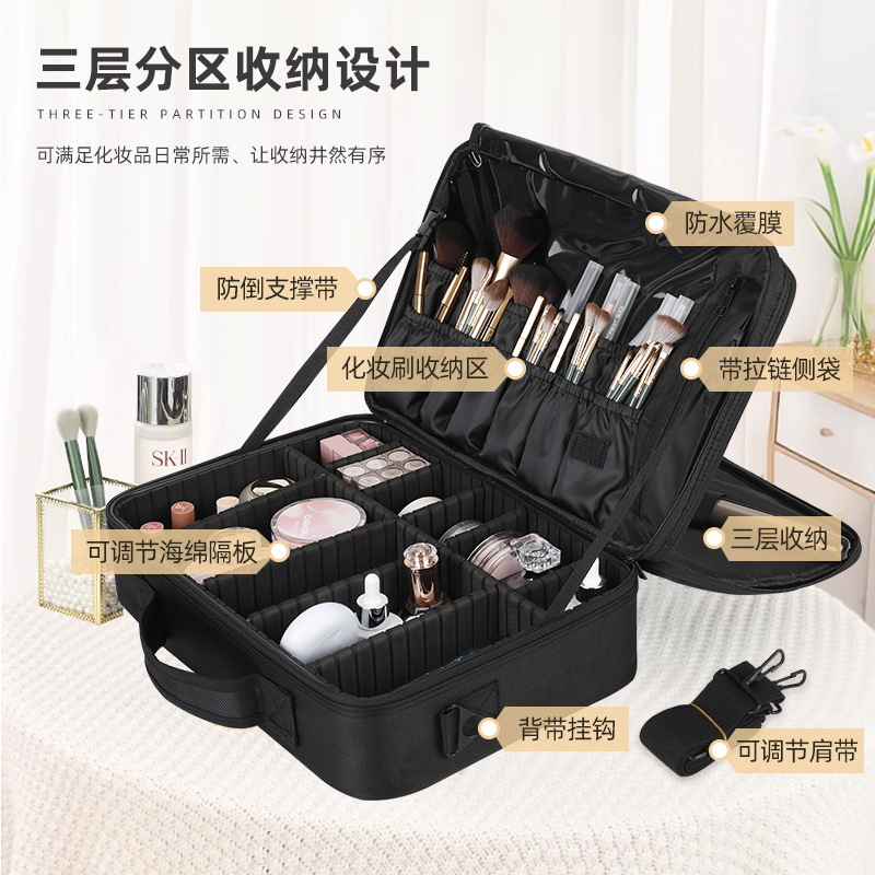 Bolsa de maquillaje portátil del fabricante original, bolsa de almacenamiento de cosméticos portátil de gran capacidad, caja de maquillaje, almacenamiento en el hogar, impermeable