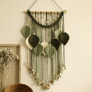 Bohemian Handmade Cotton Woven Wooden Beads Leaf Tapestry Simple Home Bedroom Homestay Wall Decoration Wholesale