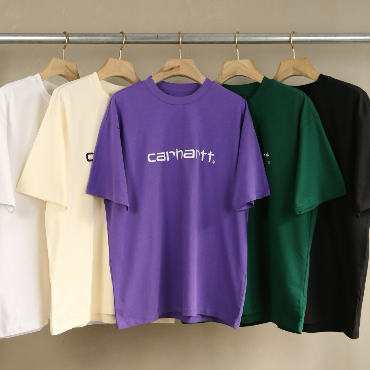 thumbnail for 2024 New Carhart WIP classic letter embroidery short sleeve Street contrast color solid color all-match T-shirt summer