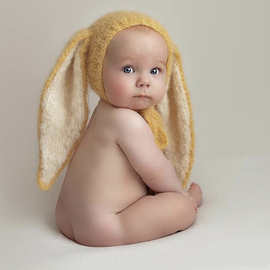2022影楼婴幼儿摄影服装新生儿满月拍照可爱款马海毛大耳朵兔帽子