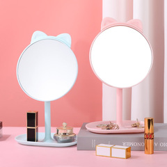 Cartoon makeup mirror cat ears with base comb student dormitory folding desktop desktop dressing mirror single-sided princess mirror