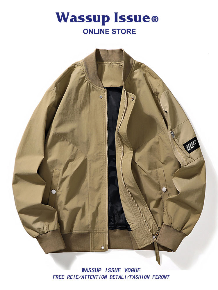 Chaqueta voladora de primavera y otoño para hombre, ropa de trabajo holgada con múltiples bolsillos, chaqueta de cuello alto informal, marea