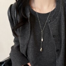 韩系ins风银色水滴吊坠项链女高级感简约长款毛衣链小众设计配饰