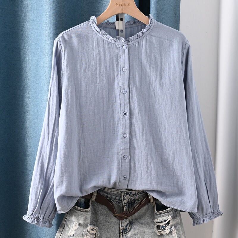 Lace Round Neck Double-Layer Gauze Long-Sleeved Shirt Autumn and Winter New Sweet and Versatile Skin-Friendly Breathable Top Lace Round Neck Double-Layer Gauze Long-Sleeved Shirt Autumn and Winter New Sweet and Versatile Skin-Friendly Breathable Top