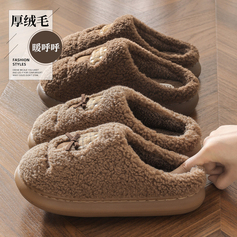 Mushroom Weiyi Winter Retro Furry Cotton Slippers for Women, Thick-Soled, Wear-Resistant, Couple's Warm Cotton Slippers Wholesale for Men