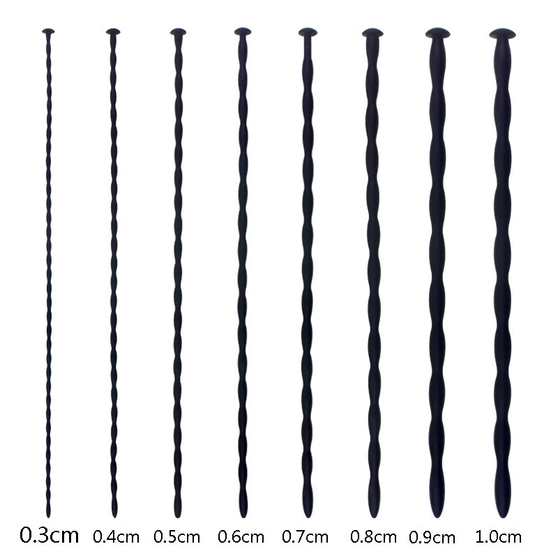 Silicone stimulation probe set, spiral texture, medical‑grade silicone, sizes 0.3–1.0 cm