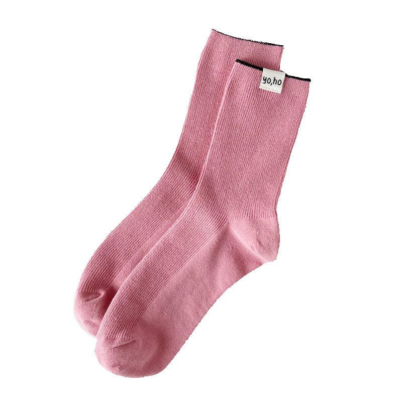 Dopamine tide cream colored children's spring and summer breathable middle tube pile fabric label women's socks, double_voghion.com