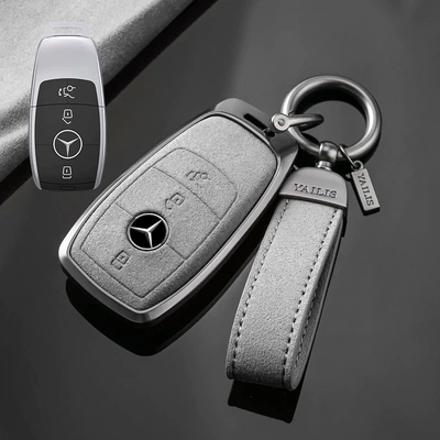 For Mercedes-Benz e300l key – Car key bag - no-specifications-mercedes-benz-b-tarnish-aluminum-alloy-light-gray-suede-hand-rope-buckle