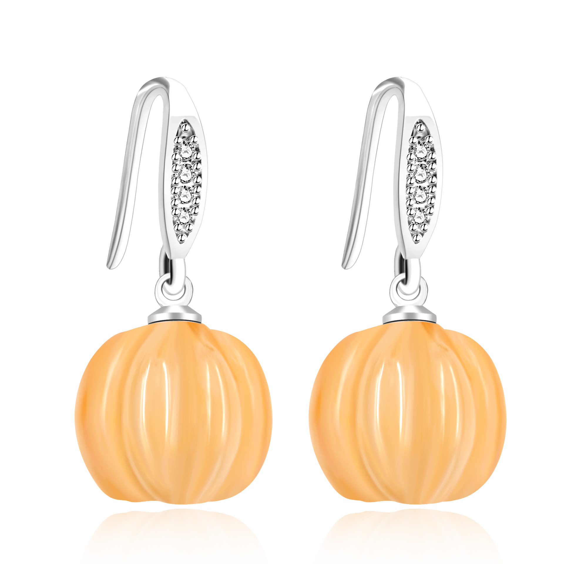 跨境新款感恩节天然石黄玉雕刻南瓜锆石耳坠,现货批发