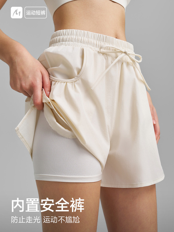露出防止速乾ヨガショーツ、着痩せフィットネスパンツ、花柄ポケット付きスポーツショーツ、女性用アウターウェア、2025年新作|undefined