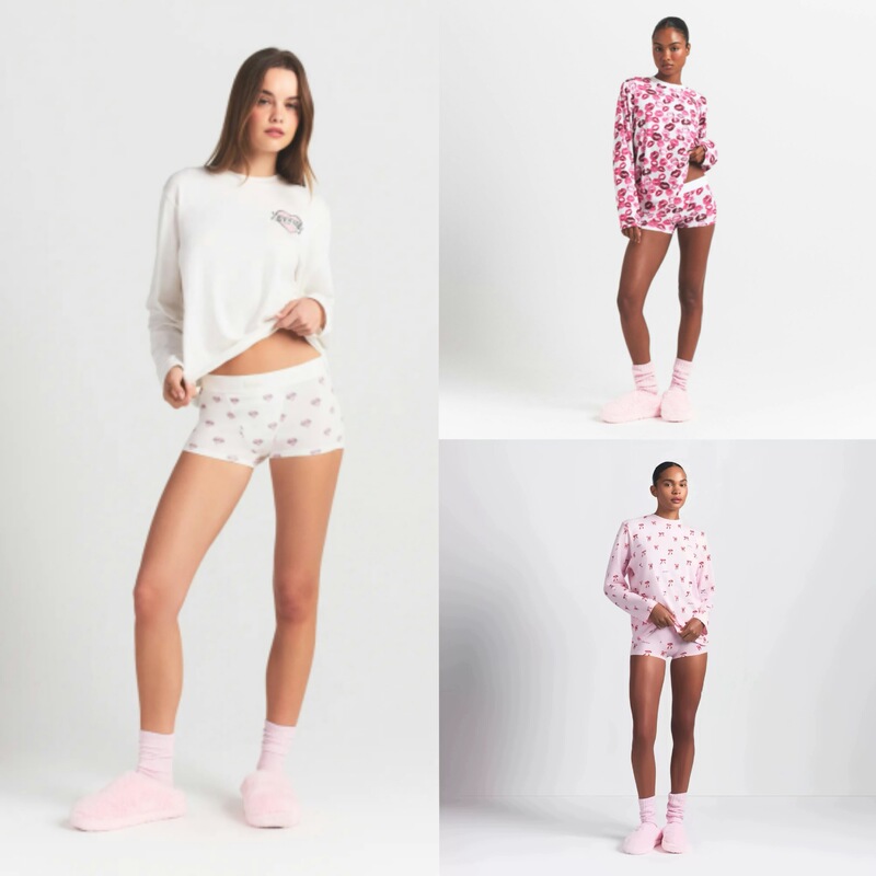 Skims 2025 Christmas New Bow Pattern Home Wear Casual Round Neck Loose Long-Sleeved Pajamas Set