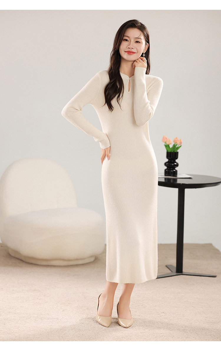 Knitted Improved Cheongsam Dress With High-end Waist-cinching_voghion.com