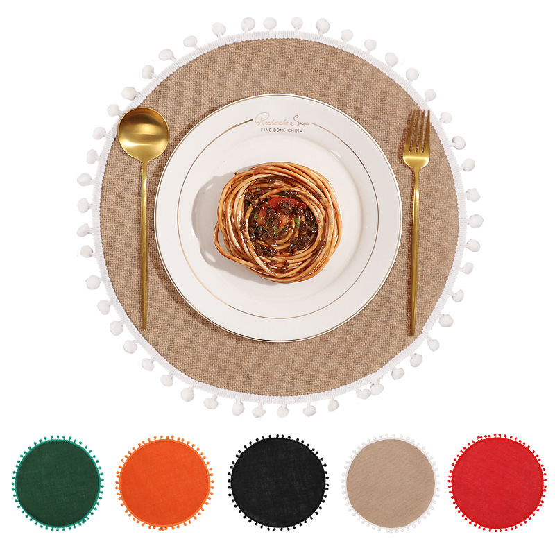 Navidad color transfronterizo mesa de comedor esteras de decoración de material yute esteras de comedor occidentales pueden ser redondas