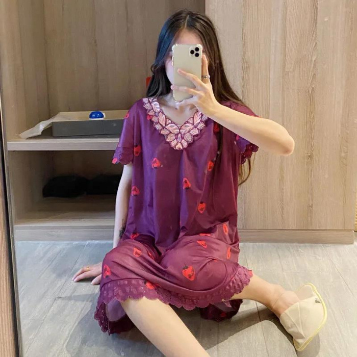 2023 camisón de las mujeres pijamas de verano estudiante delgado más tamaño de mediana edad vestido de una pieza desgaste del hogar Comercio exterior al por mayor