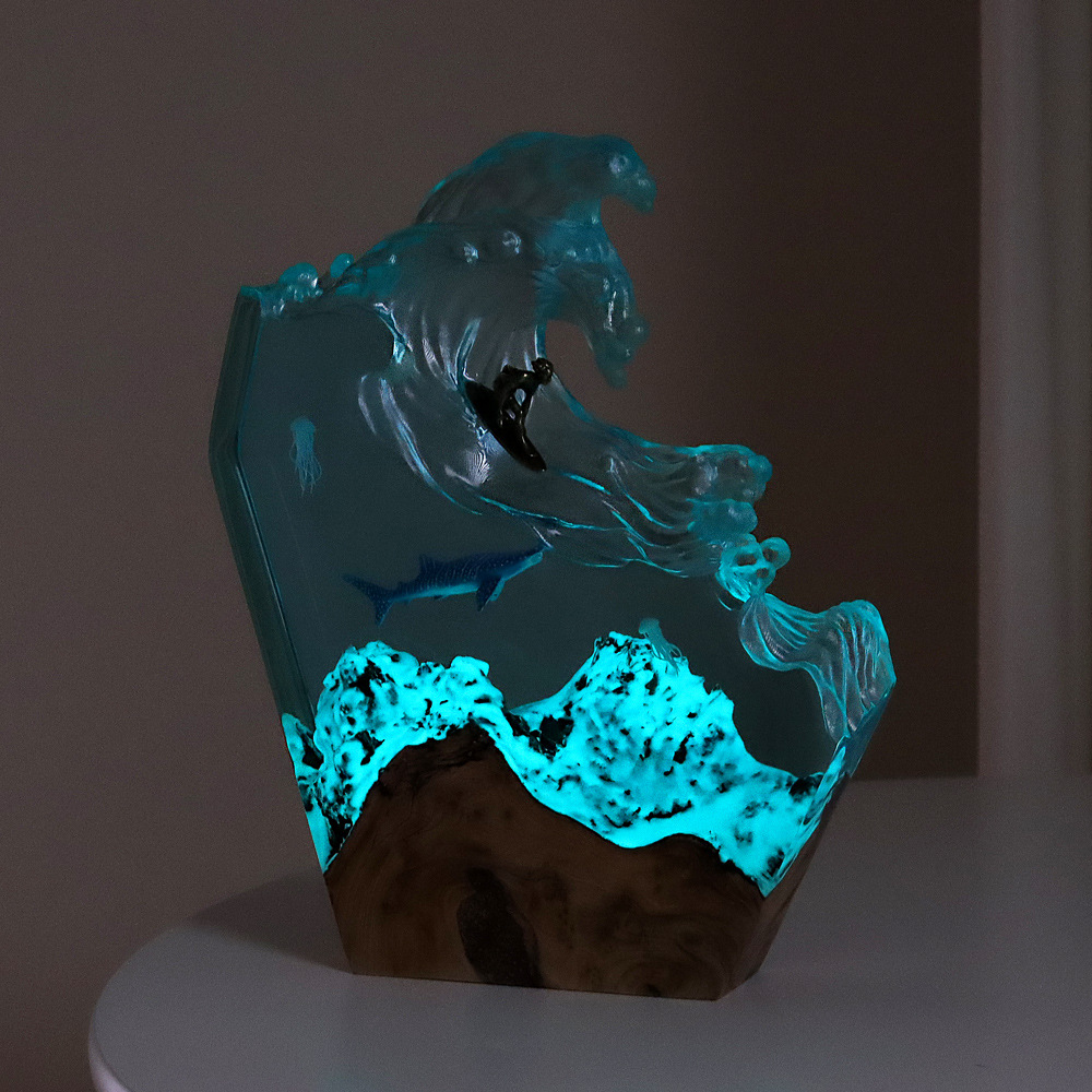 Ocean Resin Lamp  Hot Selling Whale Surf Desktop Ornaments Creative Art Solid Wood Creative Decorative Night Light