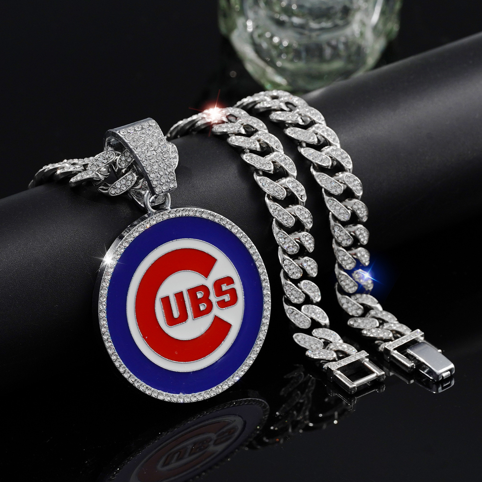 European and American accessories fashion color oil drop baseball team pendant necklace men's hip hop full diamond Cuban chain wholesale