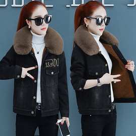 加绒加厚牛仔外套女装短款棉衣2020春秋冬季新款韩版宽松羊羔毛潮