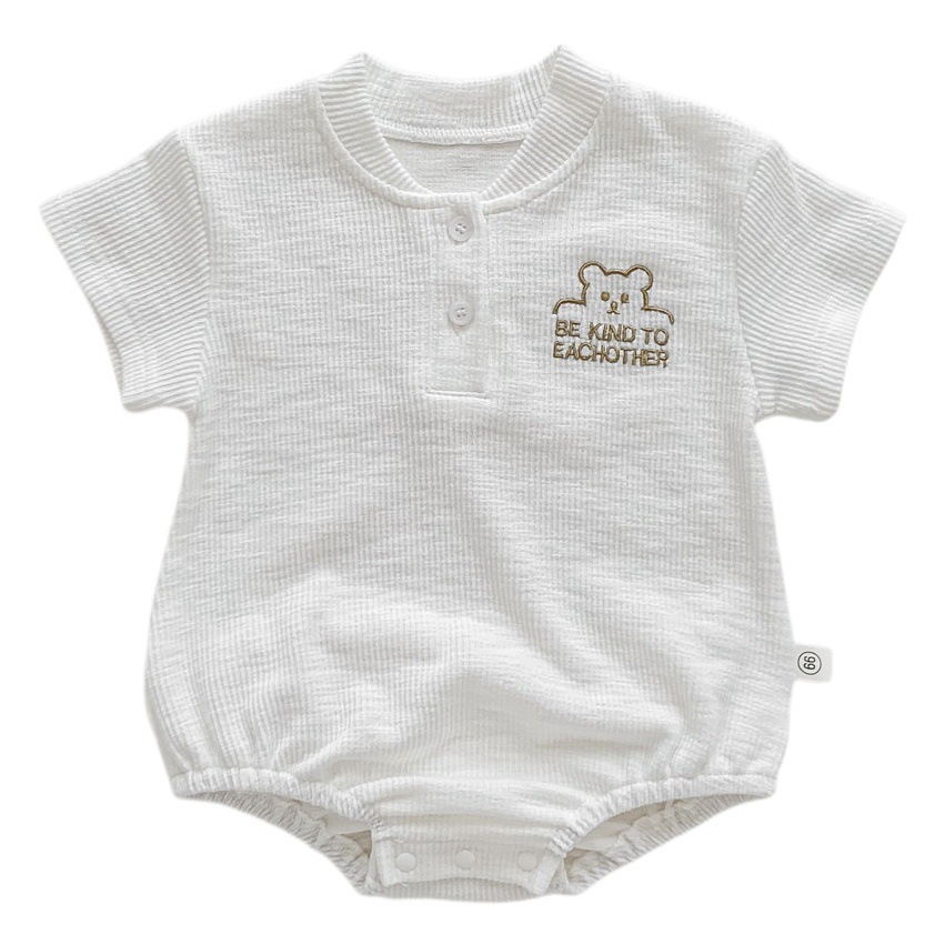 Mono de bebé y niño pequeño estilo coreano 2025, unisex, de verano, manga corta, simple, acanalado, de una pieza, para gatear.