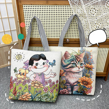 源创设计新款单肩包时尚女包帆布包休闲托特包绣花刺绣大容量卡通