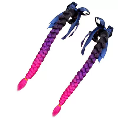 Motosiklet dəbilqələri | Bow, Synthetic Fiber Helmet - 1-pair-of-black-and-purple-rose-red-braids-plus-bows