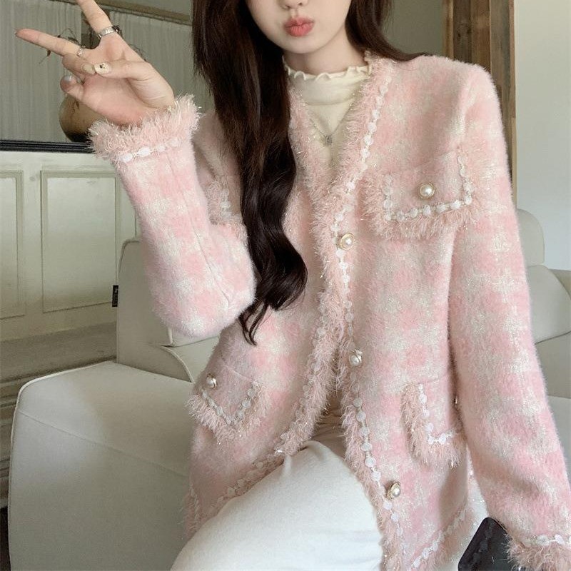 모조 밍크 털 수술 부드러운 바람 독특한 외투녀 가을 겨울 프랑스식 달콤