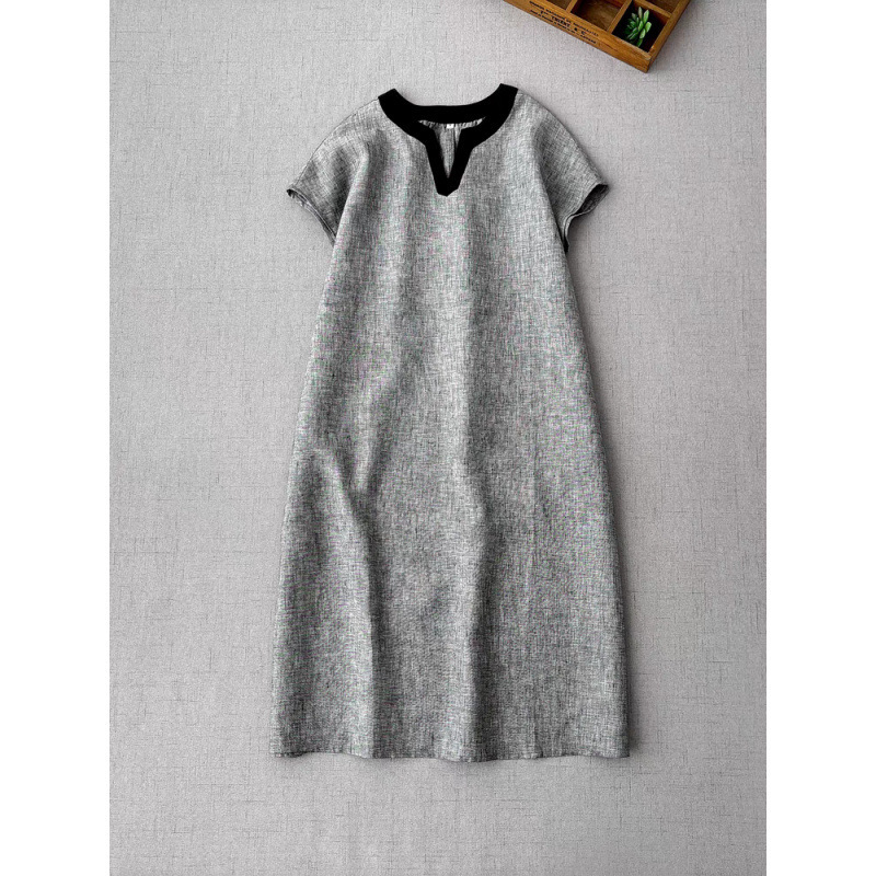 High-End Large-Size Cotton and Linen Dress for Women, Summer 2026 New Style, Elegant and Fashionable, Slimming Casual Long Dress for Moms