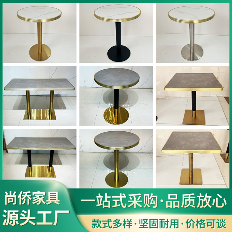 Light Luxury Minimalist Style Marble Slab Dining Table Dessert and Milk Tea Shop Table Commercial Coffee Shop Service Area Restaurant Dining Table