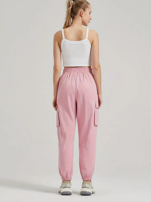 Pantalones cargo casuales de color sólido para mujer, con puños elásticos y bolsillos 3D, estilo deportivo, de Amazon Independent Site, 2025.