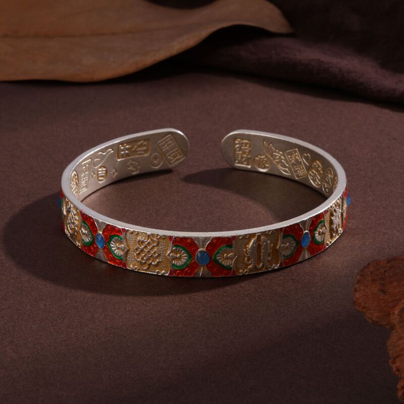 White Orchid White Copper Bracelet Chinese Enamel National Style Gold-Painted Peony Open Bracelet Elegant and Exquisite Oriental Charm White Orchid White Copper Bracelet Chinese Enamel National Style Gold-Painted Peony Open Bracelet Elegant and Exquisite Oriental Charm