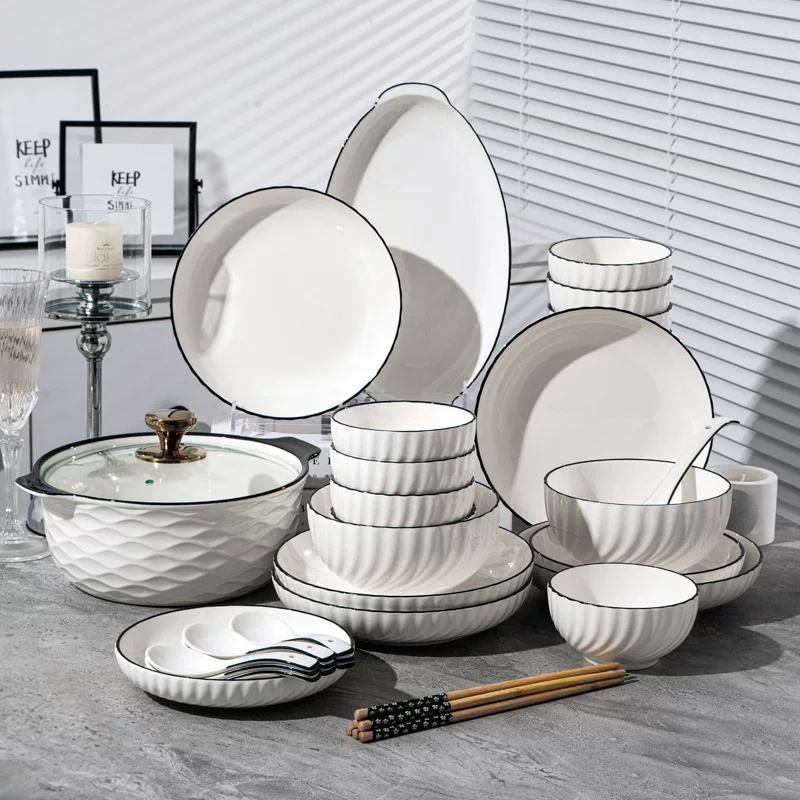 Ceramic tableware set, Japanese style, multiple-piece dinnerware sets (8–63 pcs) with gift box options
