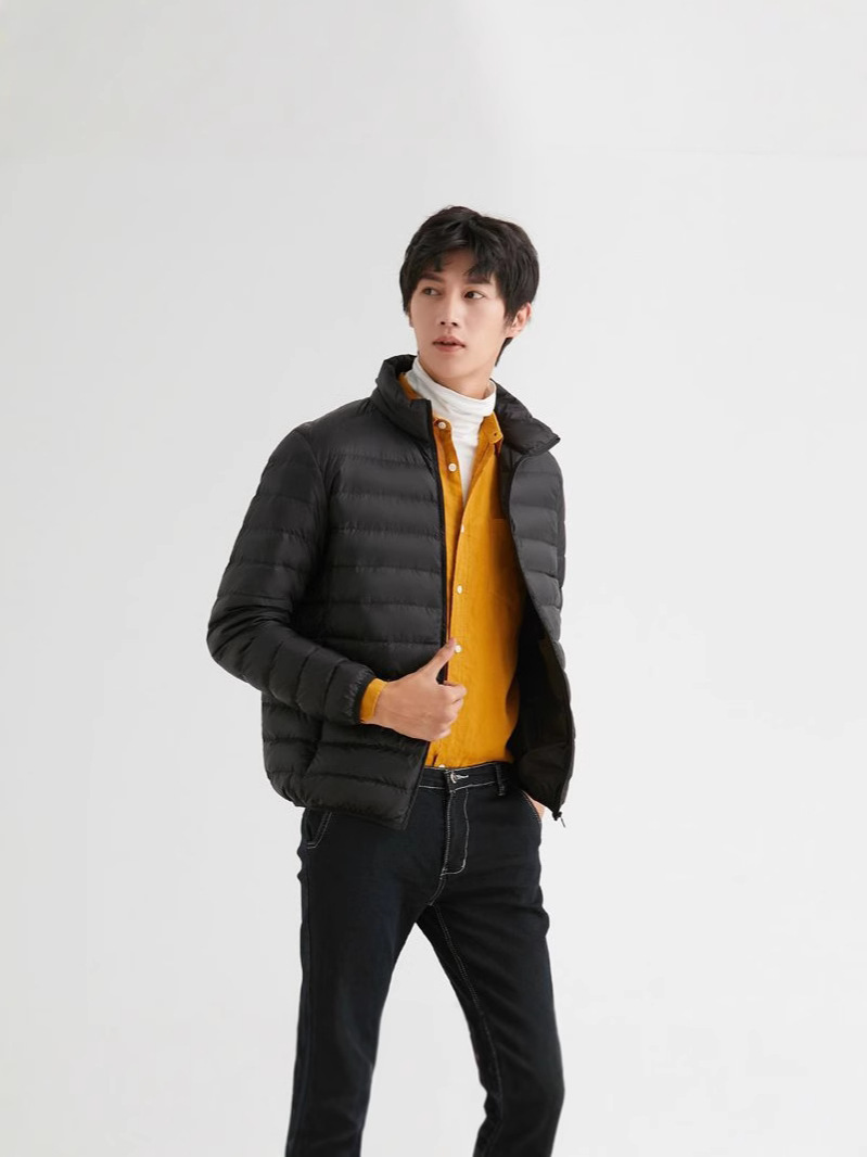 Nuevo 90 blanco chaqueta de invierno hombre ligero corto joven de mediana edad chaqueta de cuello ultra ligero auténtico