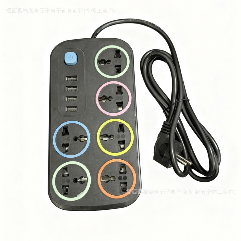 Cross-Border Power Strip Popular Model European Socket Universal Socket with Light-Up USB Port Best-Selling Model in Africa Colorful