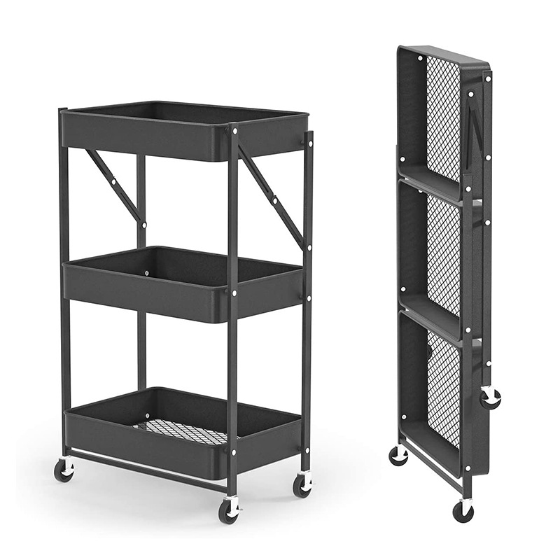 折叠移动置物车美容车储物车移动小推车免安装移动收纳车厨房家用