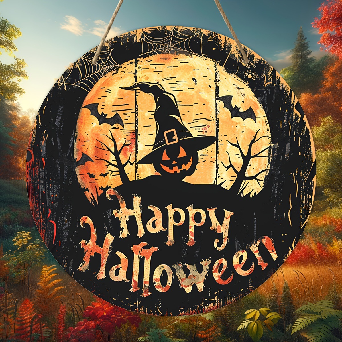 Decoración del hogar de la explosión transfronteriza encontrada Feliz Halloween puerta de madera logotipo redondo placa de decoración creativa