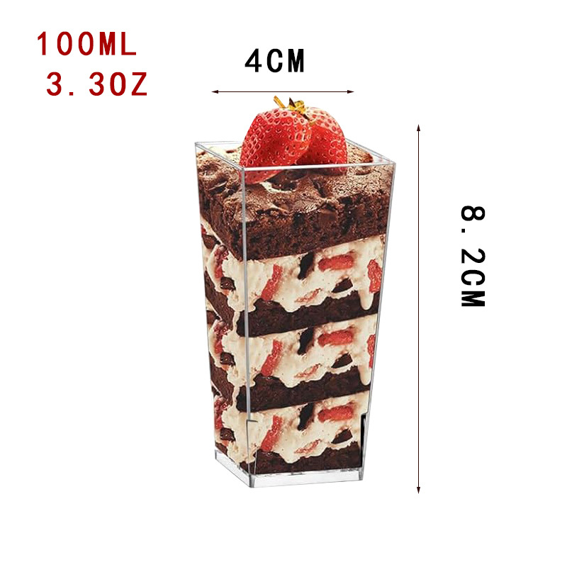 Taza de mousse trapezoidal de plástico transfronterizo con tapa taza de postre transfronterizo taza de helado prueba de bebida taza de postre de oro rosa al por mayor